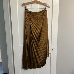 Forever 21 Copper asymmetric Pleated Satin Maxi midi Skirt